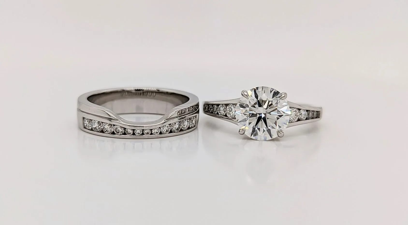 Platinum and Diamond Engagement and Wedding Ring Set. Bespoke Design Handmade by Canterbury Kent Jewellers