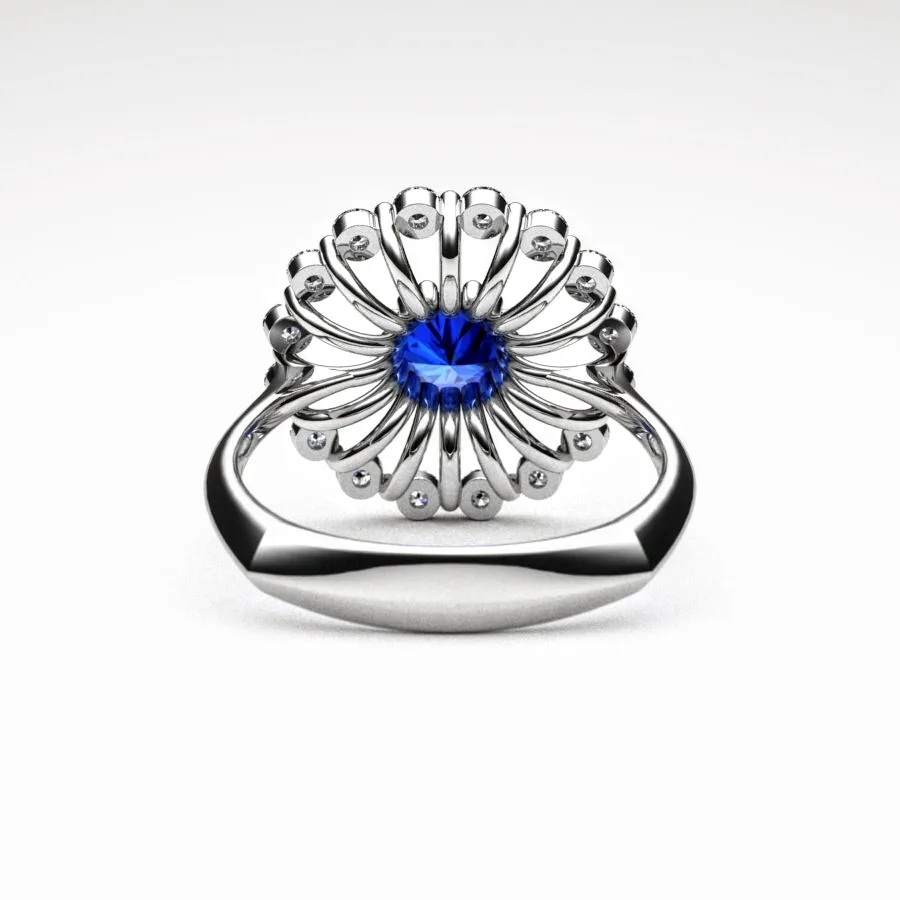 'Corona' Ring made of Platinum, Sapphire, and Diamonds, Bespoke Designed by Canterbury Kent Jewellers