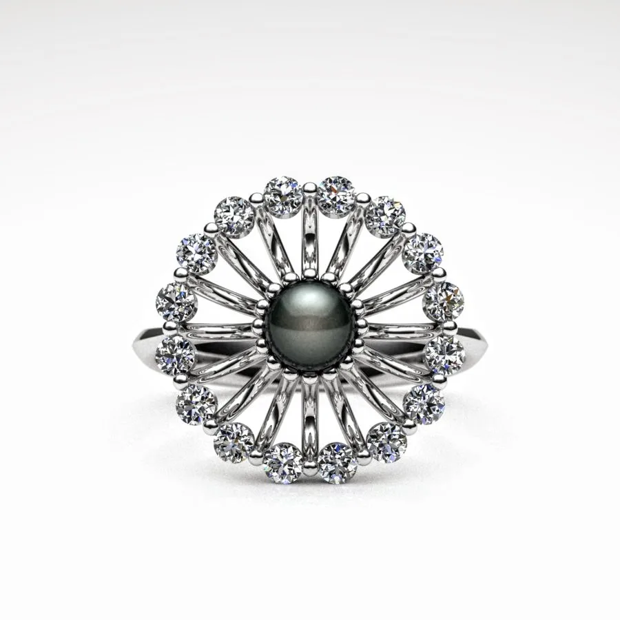 'Corona' Ring made of Platinum, Pearl, and Diamonds, Bespoke Designed by Canterbury Kent Jewellers