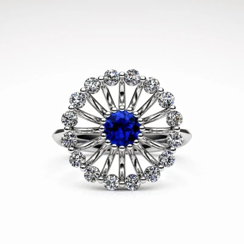 'Corona' Ring made of Platinum, Sapphire, and Diamonds, Bespoke Designed by Canterbury Kent Jewellers