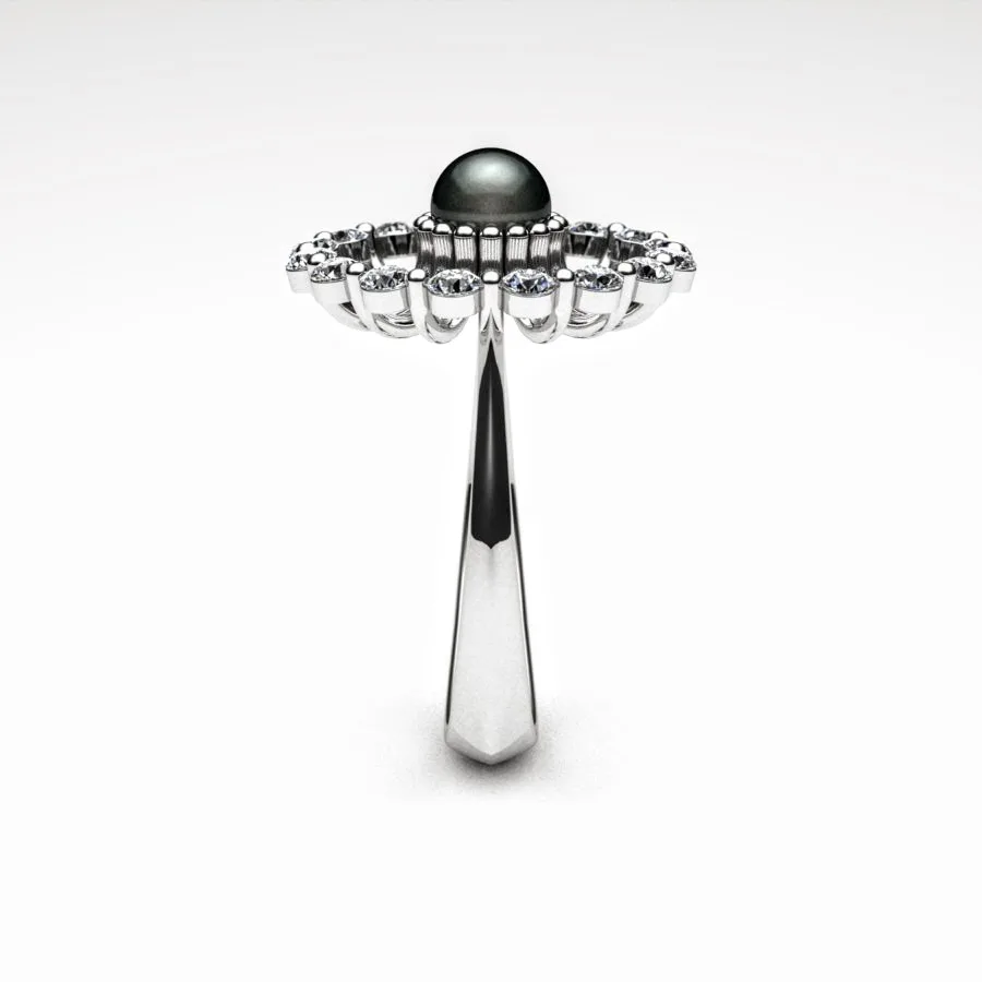 'Corona' Ring made of Platinum, Pearl, and Diamonds, Bespoke Designed by Canterbury Kent Jewellers