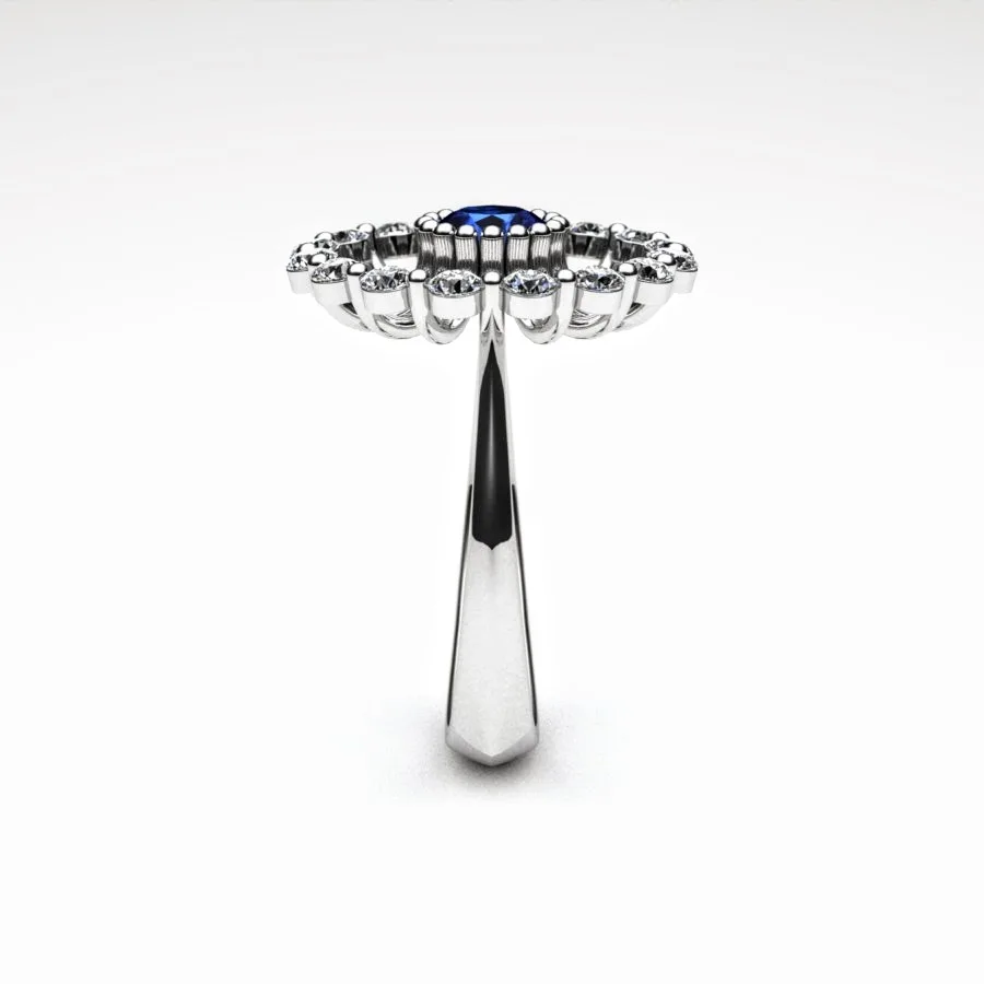 'Corona' Ring made of Platinum, Sapphire, and Diamonds, Bespoke Designed by Canterbury Kent Jewellers
