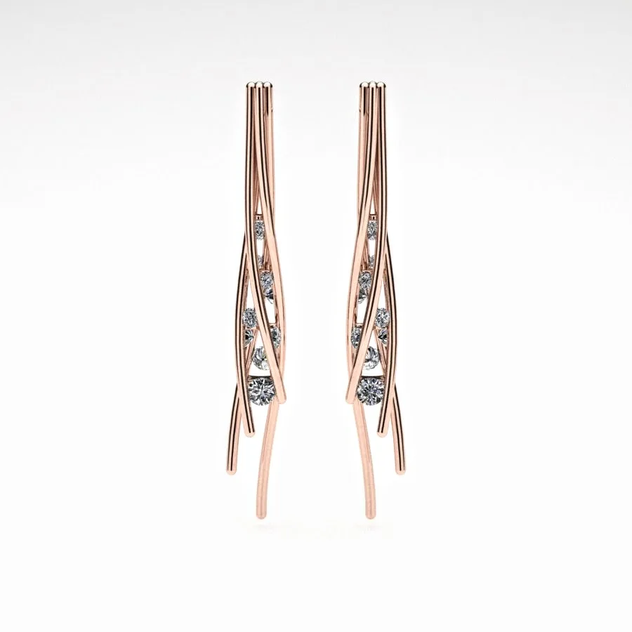 Scattered Diamond Twist Earrings made of Rose Gold and Diamonds, Bespoke Designed by Canterbury Kent Jewellers
