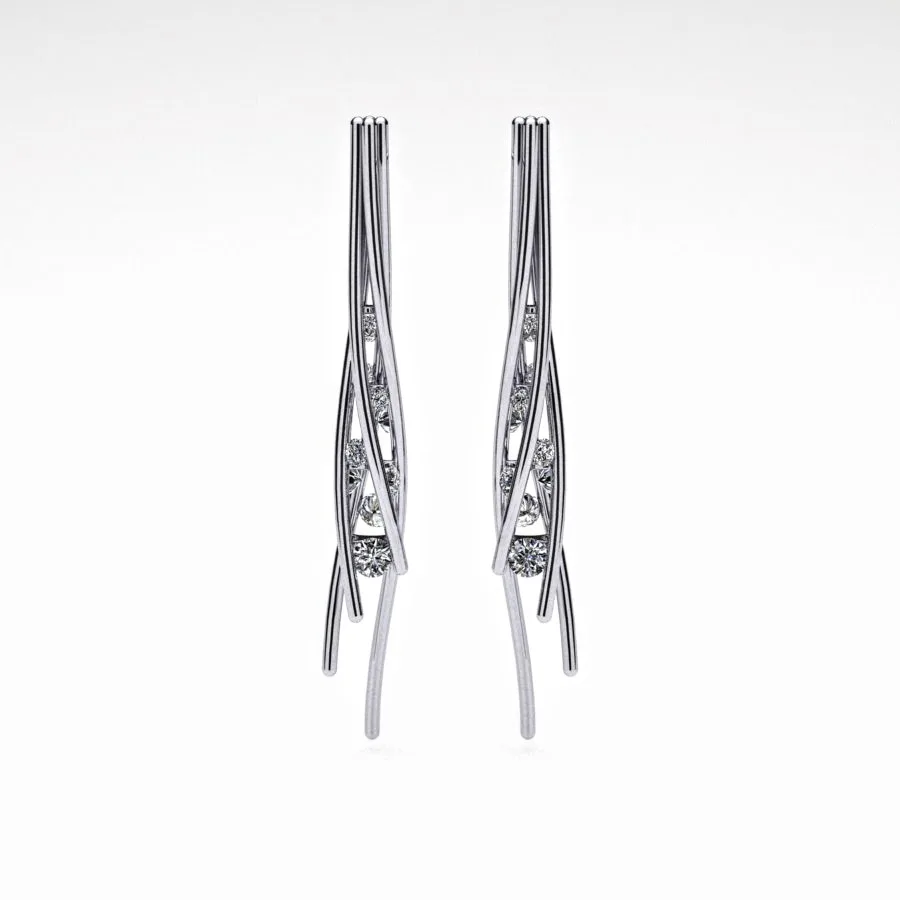 Scattered Diamond Twist Earrings made of Platinum and Diamonds, Bespoke Designed by Canterbury Kent Jewellers