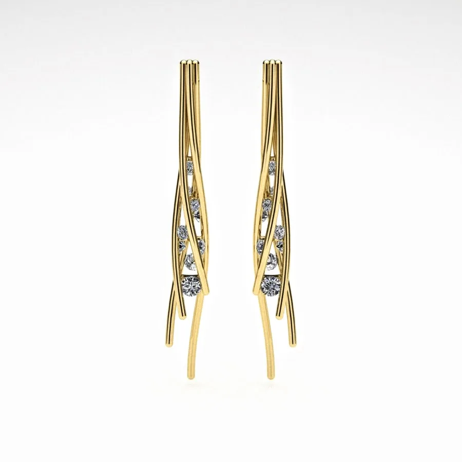 Scattered Diamond Twist Earrings made of Gold and Diamonds, Bespoke Designed by Canterbury Kent Jewellers
