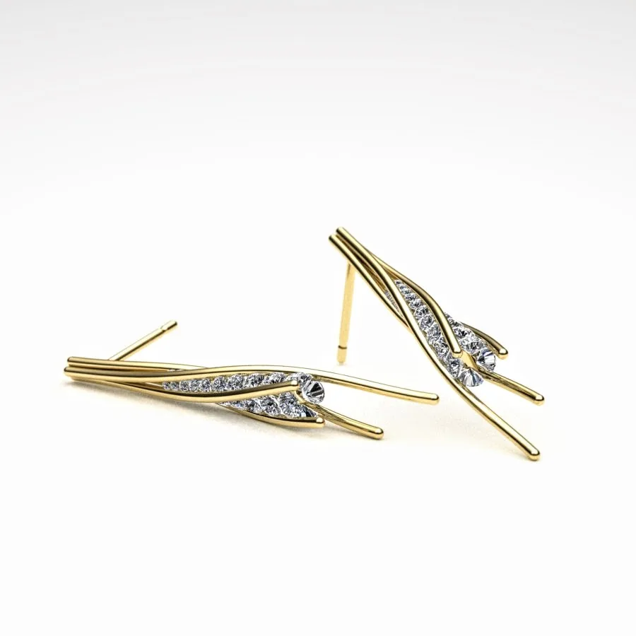 Diamond Twist Earrings made of Gold and Diamonds, Bespoke Designed by Canterbury Kent Jewellers