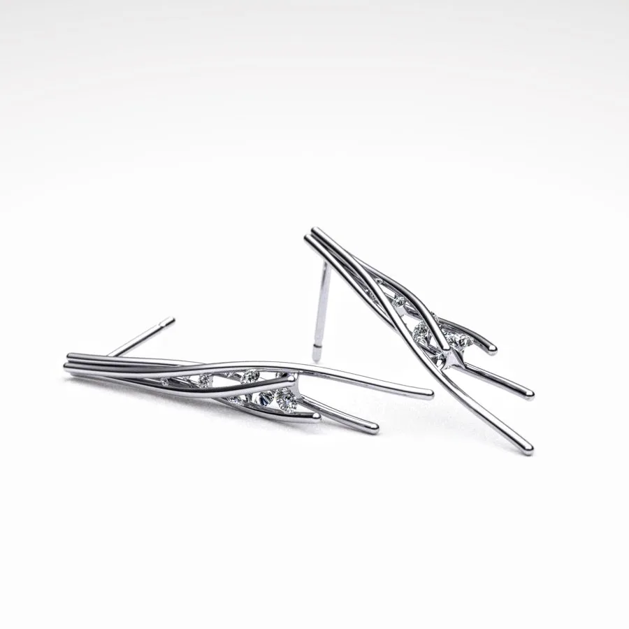Scattered Diamond Twist Earrings made of Platinum and Diamonds, Bespoke Designed by Canterbury Kent Jewellers