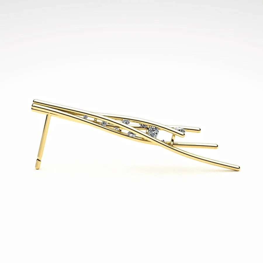 Scattered Diamond Twist Earring made of Gold and Diamonds, Bespoke Designed by Canterbury Kent Jewellers