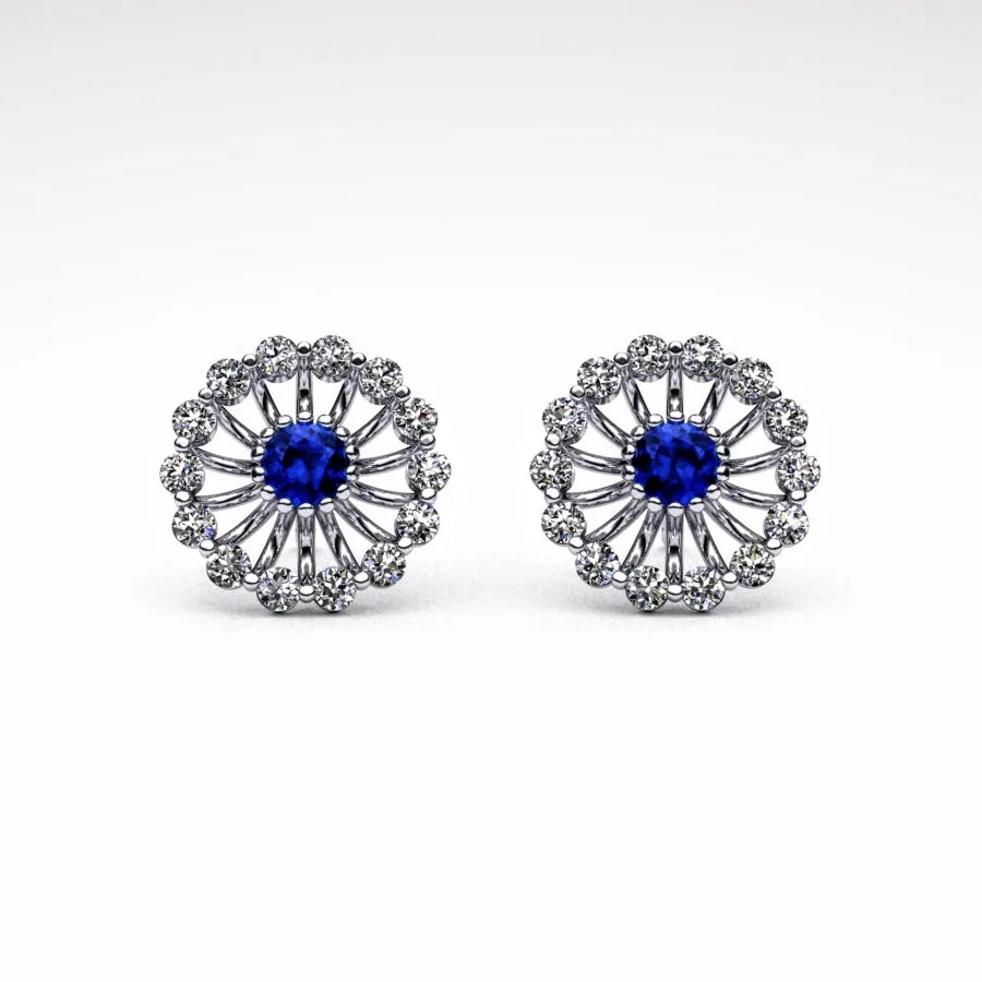 'Corona' Stud Earrings made of Platinum, Sapphire, and Diamonds, Bespoke Designed by Canterbury Kent Jewellers