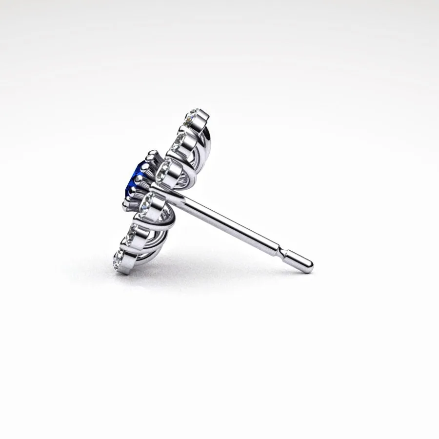 'Corona' Stud Earrings made of Platinum, Sapphire, and Diamonds, Bespoke Designed by Canterbury Kent Jewellers