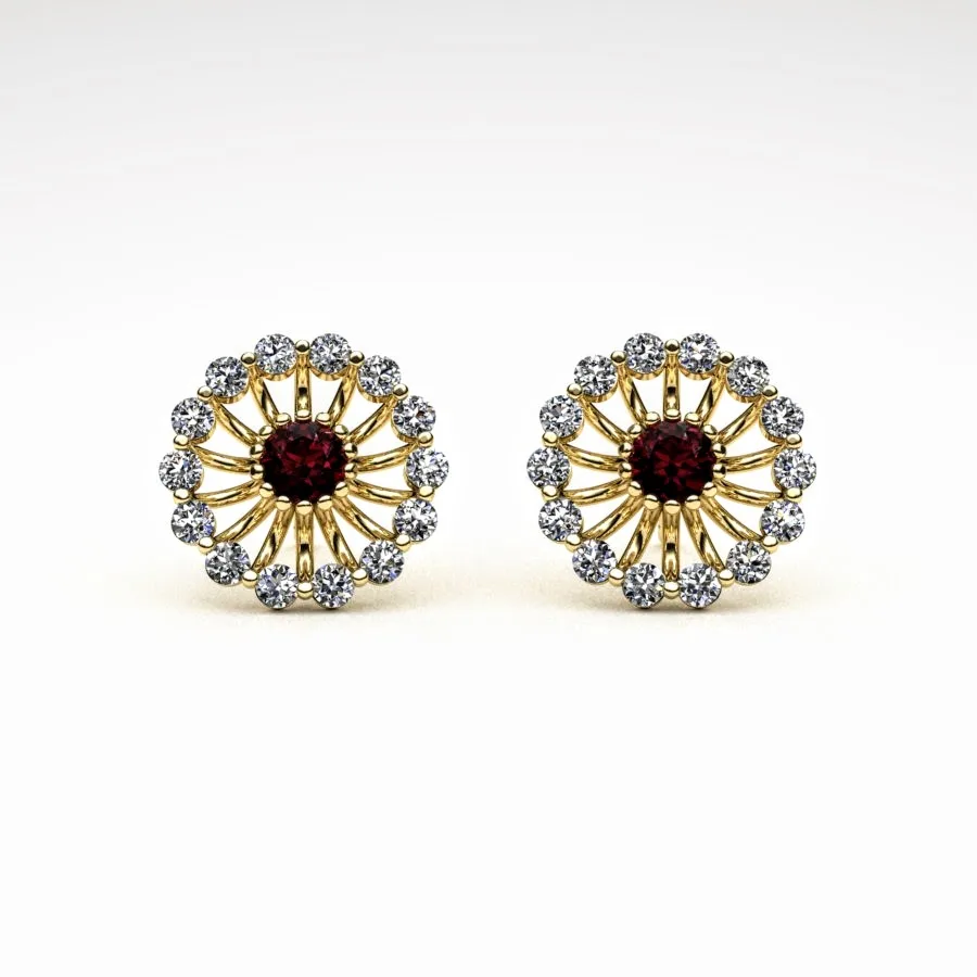 'Corona' Stud Earrings made of Gold, Rubies, and Diamonds, Bespoke Designed by Canterbury Kent Jewellers