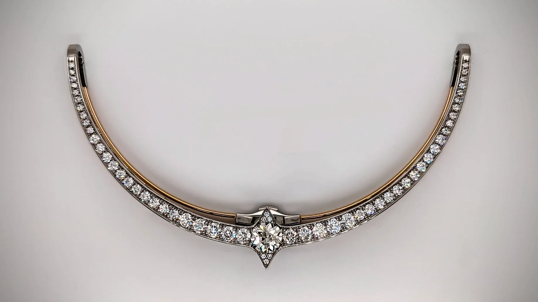 Platinum and Diamond Curved Lapel Clip for Blazer or Suit Collar. Bespoke Commission Handmade in Canterbury Kent Jewellery Workshop