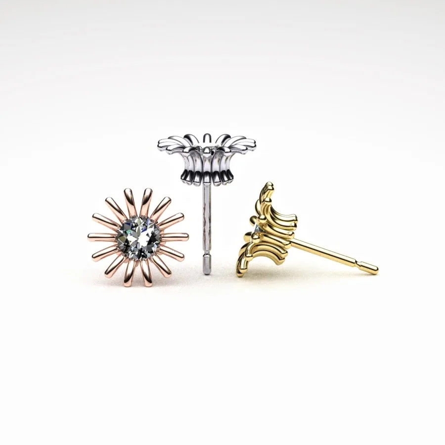 'Corona' Stud Earrings in variations of Platinum, Gold, and Rose Gold with Diamonds, Bespoke Designed by Canterbury Kent Jewellers
