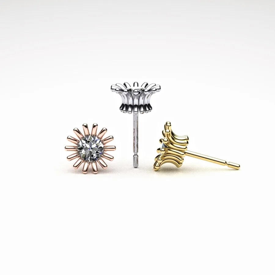 'Corona' Stud Earrings in variations of Platinum, Gold, and Rose Gold with Diamonds, Bespoke Designed by Canterbury Kent
