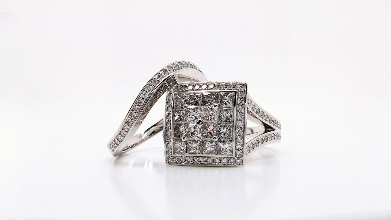 Diamond Platinum Square Engagement Ring, Bespoke Design Handmade by Canterbury Kent Jewellers