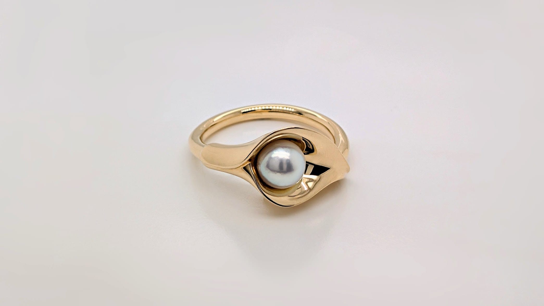 Pearl and Yellow Gold Tulip Anniversary Ring. Bespoke Design Handmade by Canterbury Kent Jewellers