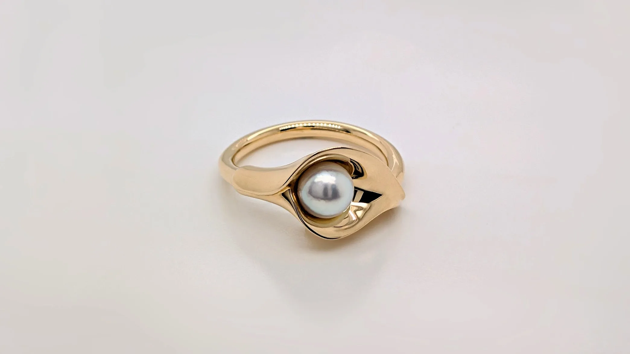 Pearl and Yellow Gold Tulip Anniversary Ring. Bespoke Design Handmade by Canterbury Kent Jewellers